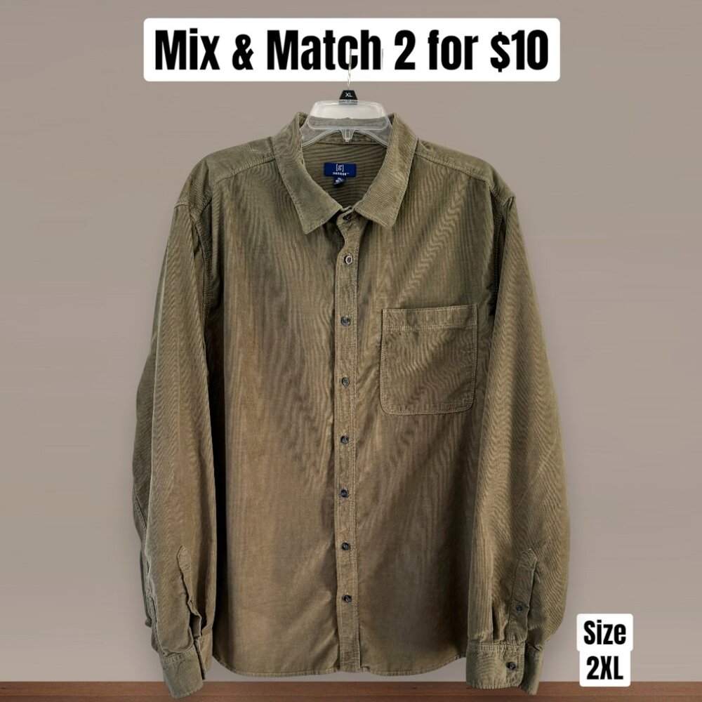 Mens Lightweight Shaved Corduroy Full Button Down Long Sleeve Collared Shirt